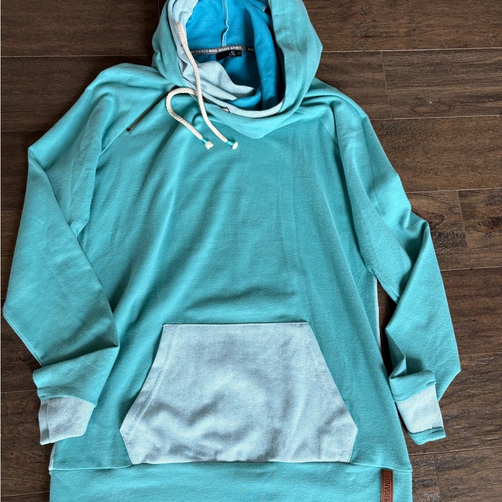 Ampersand Avenue turquoise herringbone double hoodie